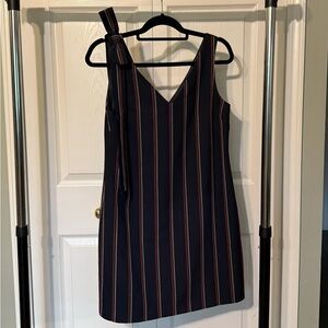 Oasis Navy Blue Red Stripe Bow Mini Dress